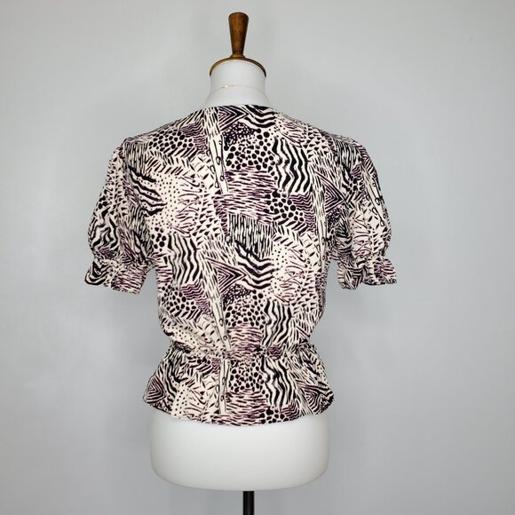 Topshop Margot Animal Print Contemporary Trendy V-Neck Top Size 4 - Picture 7 of 13